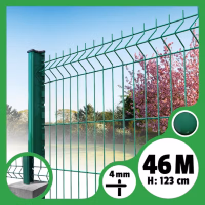 Kit grillage rigide poteaux H – longueur 46 mètres – 123 cm, Vert, A sceller