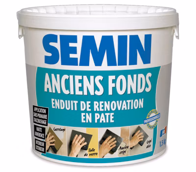 Enduit de Rénovation pour les Supports Irréguliers Semin Anciens Fonds, Intérieur/Extérieur, Seau de 1,5 kg