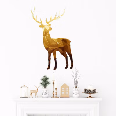 Sticker Noël cerf origami doré – Autocollants stickers adhésifs noël – décoration fêtes – 130x90cm