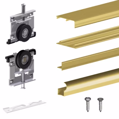 Kit SLID&rsquo;UP 220 aluminium anodisé or pour 3 portes de placard coulissantes 18 mm – rail 2,7 m – 70 kg