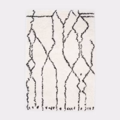 Tapis motif berbère à poils longs – Itahari – Noir et blanc cassé – 160 x 230 cm