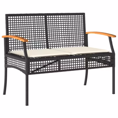 Banc de jardin avec coussin noir résine tressée et acacia vidaXL