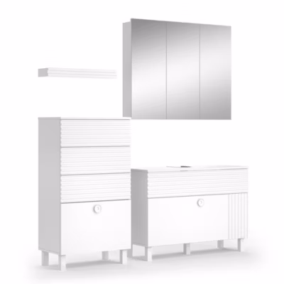 Vicco Ensemble meubles bain Blanc 3 pièces, avec armoire centrale