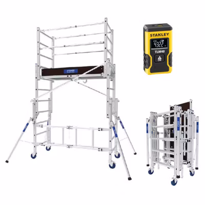 Echafaudage roulant pliant – Hauteur max. de travail 3.80m + Télémètre laser 12m – 22407420/LASER