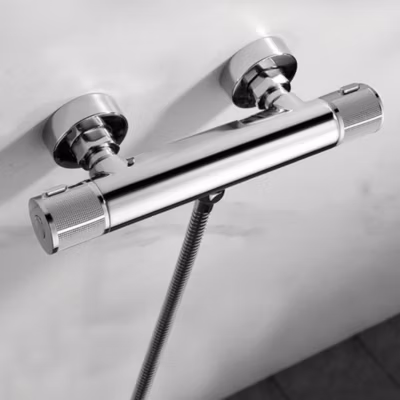 Robinet thermostatique pour colonne de douche ALON avec poignées moletées, finition chrome poli, en laiton Kibath