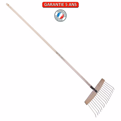 Outils Perrin Balai à feuilles et gazon bois/acier 16 dents, manche 165cm – Gris algue