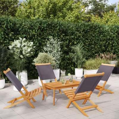 Chaises de jardin pliantes lot de 4,Chaise d&rsquo;extérieur,Chaise de terrasse tissu et bois massif