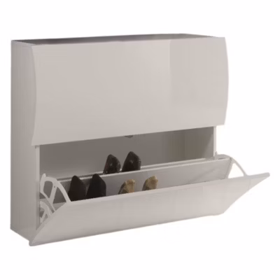 Meuble chaussures Dabayom, Armoire polyvalente avec 2 portes pliantes, 101x27h82 cm, Blanc brillant