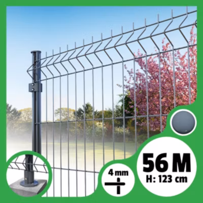 Kit grillage rigide poteaux ronds – longueur 56 mètres – 123 cm, Gris Anthracite, A visser ( platines fournies )