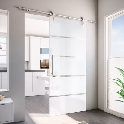 Porte coulissante complète Schulte 90×208 – verre de sécurité – porte vitrée – décor dépoli – système apparent