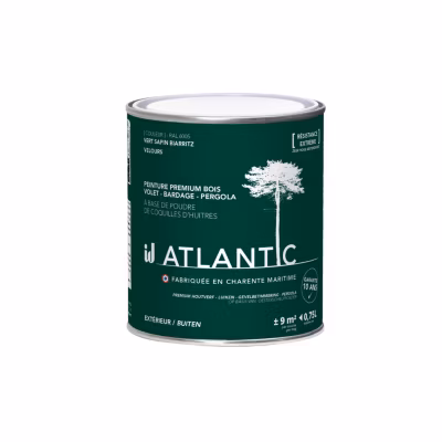 Peinture bois extérieurs -RAL 6005 Vert sapin Biarritz – 750ML – ATLANTIC