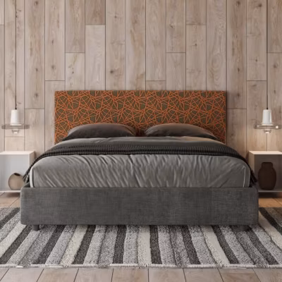 Lit avec sommier rembourré 160×210 tissu Era 04 orange Arla