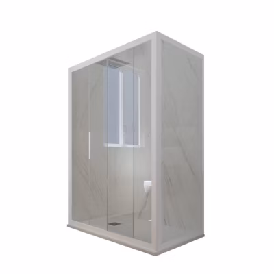 Cabine parois de douche angulaire coulissante 70×100 cm H 200 en PVC Blanc Matt Verre Transparent mod. Deco Duo