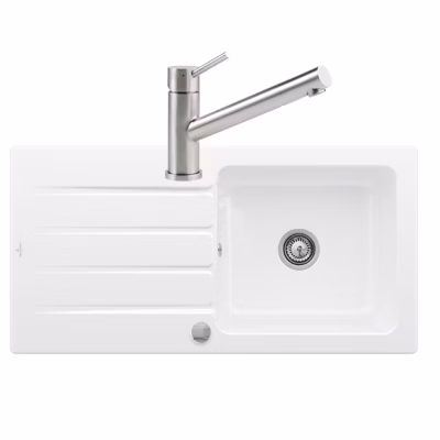 Evier 1 bac VILLEROY ET BOCH Architectura 60 vidage auto + Robinet de cuisine Como Acier Massif
