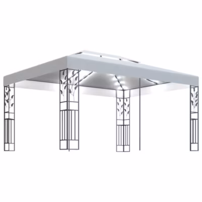 ZMH Tonnelle Avec Double Toit Et Lumières LED 3×4 M Blanc