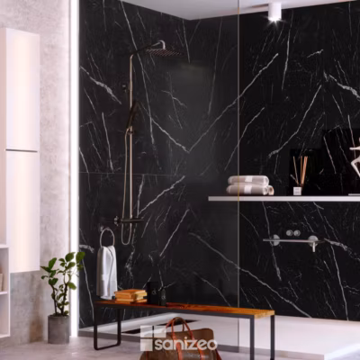 Kit 2 Panneaux Muraux Décoratifs – 120×120 cm  – Ep. 4mm – Effet Marbre Noir – INFINITE BLACK KOBERTIN