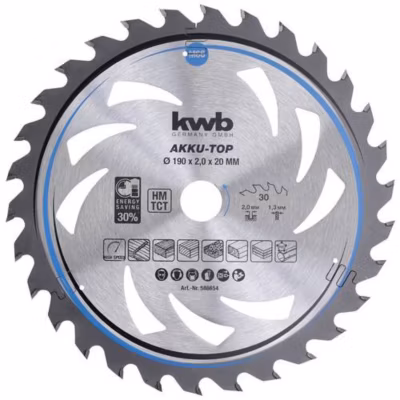 kwb 586654 Lame de scie circulaire carbure 190 x 20 x 1,3 mm – 30 dents