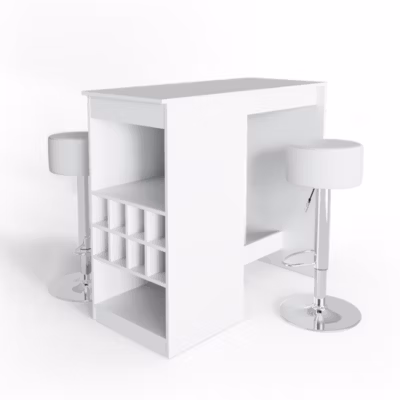 Vicco Set de table de bar Blanc 115x50cm avec 2 tabourets de bar