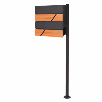 Boîte aux lettres anthracite / imitation bois avec support en acier inoxydable