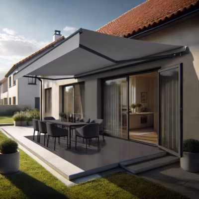Store banne monobloc ALASKA (Manuelle – Gris clair – Gris anthracite – 5,98 x 3,00m)