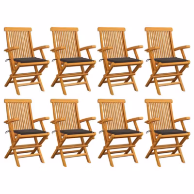 Chaises de jardin avec coussins taupe lot de 8 Bois teck massif vidaXL
