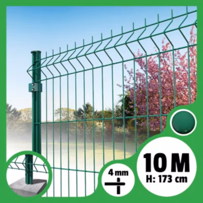 Kit grillage rigide poteaux ronds – longueur 10 mètres – 173 cm, Vert, A sceller