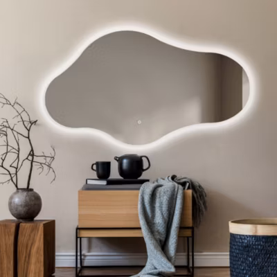 Miroir de Salle de Bain asymétrique (114x64cm) LED Lumineux Miroir avec Éclairage (CHM221) Capteur d&rsquo;Activation