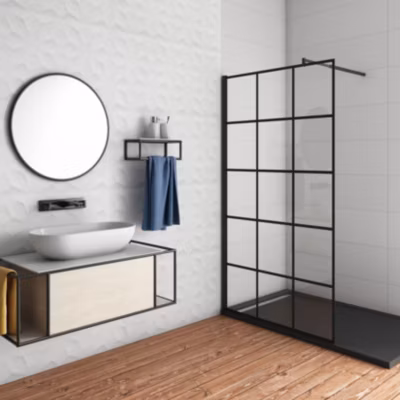 Paroi De Douche À L&rsquo;italienne Noire 90x200cm – 8mm Verre Coloré + Barre De Fixation extensible – installation réversible