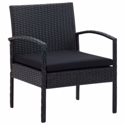 Chaise de jardin avec coussin Résine tressée Noir vidaXL