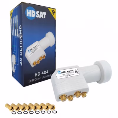 HD404 LNB Quad Full HD 4K Tête Parabole 4 sorties 0,1dB + 8 Fiches F HDSAT
