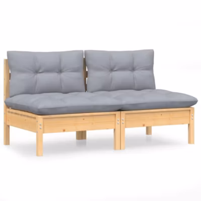 vidaXL Bois de Pin Solide Canapé 2 Places de Jardin et Coussins Canapé d&rsquo;Extérieur Meuble de Terrasse Meuble d&rsquo;Extérieur 3095991