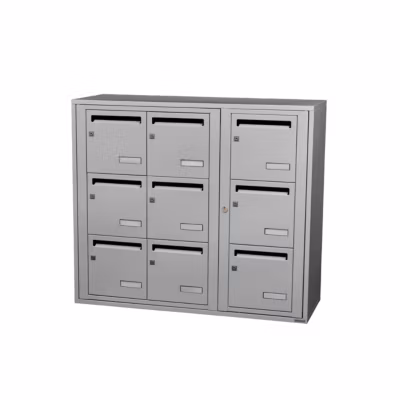 Bloc collectif leabox.com, 3×3, grade 3, simple face, Intérieur, fixation murale, Gris clair RAL 7035 finition brillante