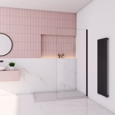 paroi de douche à l&rsquo;italienne fixe 50x200cm,style atelier,Profilé en aluminium noir mat,en 8mm verre anticalcaire,sans receveur