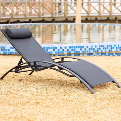 Transat empilable et ajustable en aluminium noir – BAHIA