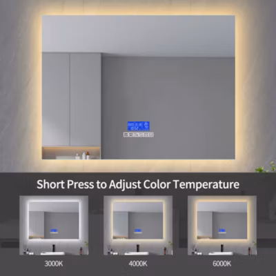 Miroir de Salle de Bain 80×100 cm – Bluetooth, Affichage Température, Anti-Buée, 6 Touches