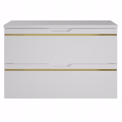 Meuble sous vasque suspendu avec plan ESPERO blanc 80 cm – bande décorative dorée
