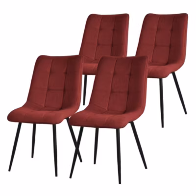 Set de 4 Chaises de Salle à Manger rouge, Chaise de salon avec revêtement en tissu et pieds métalliques noirs