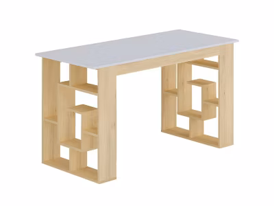 Bureau avec 10 étagères – Coloris : Naturel et blanc – JOVISO