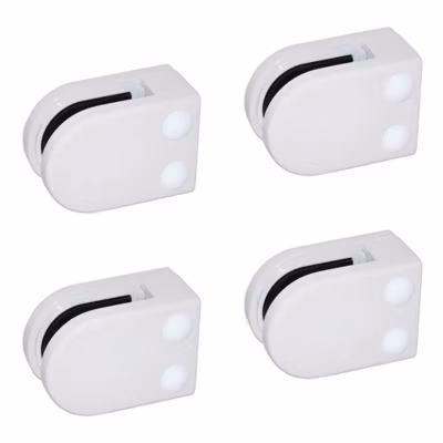 4 x Pince à verre plate modèle 02 – Ep. verre 9,52 mm – Zamak blanc RAL 9016