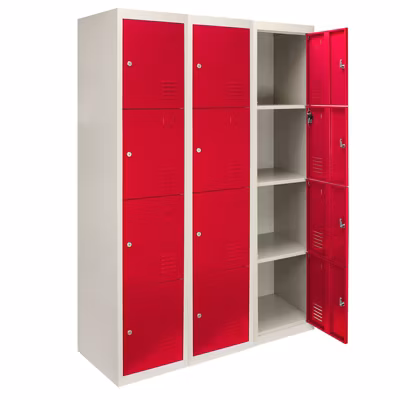 Lot de 3 Casiers de Rangement de 4 Portes en Acier Rouge
