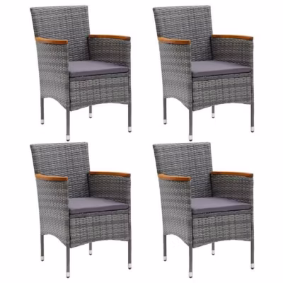 Chaises de salle à manger de jardin – ZERONE – Résine tressée Gris – Accoudoirs – Lot de 4
