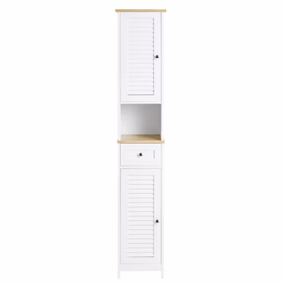 Armoire de Salle de Bain SoBuy avec 2 Portes, Tiroir et Niche 32x170x30cm Blanc FRG236-WN