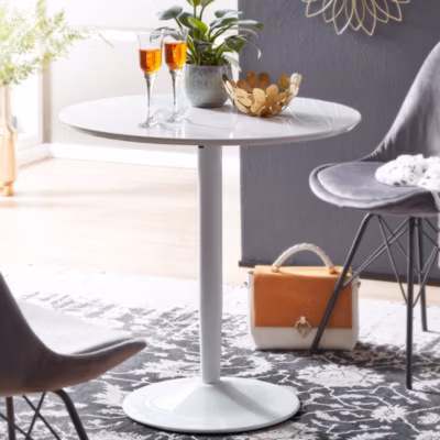 Table de salle à manger ronde 75x75x74cm blanc haute brillance table de cuisine FineBuy