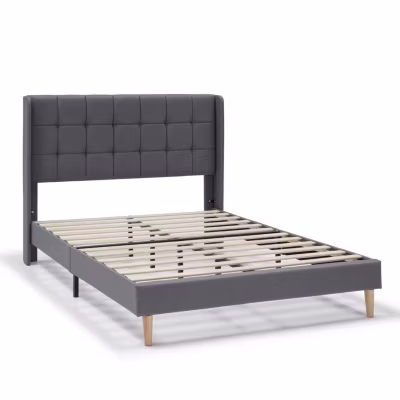 Cadre de lit plateforme Esther capitonné 30 cm, 90×190 cm, Gris foncé