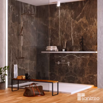 Kit 2 Panneaux Muraux Décoratifs – 120×120 cm  – Ep. 4mm – Effet Marbre Marron – EMPERADOR KOBERTIN