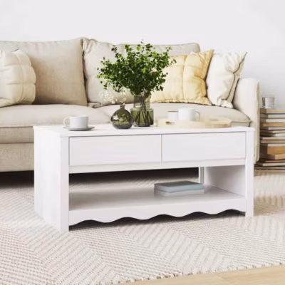 Table basse,Table Salon,Table d&rsquo;appoint Drammen Blanc 99 x 55 x 45 cm Bois de pin massif