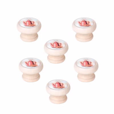 6 Un. bouton poignées de meuble Vintage Retro bois blanc décapé théière – diamètre 40MM
