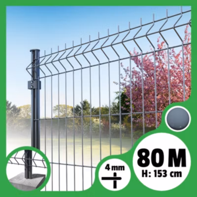 Kit grillage rigide poteaux ronds – longueur 80 mètres – 153 cm, Gris Anthracite, A sceller