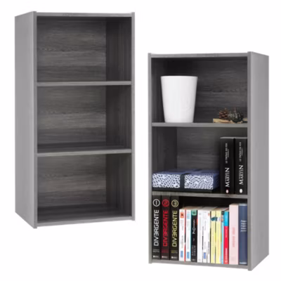 Iris Ohyama, Meuble de rangement, Lot de 2 étagères de rangement en bois avec portes, MDB-3, Chêne gris