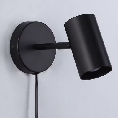 Applique Lampe Murale en Aluminium Noir Faisceau Orientable avec Câble et Prise E27 pour Chambre à Coucher Bureau Table